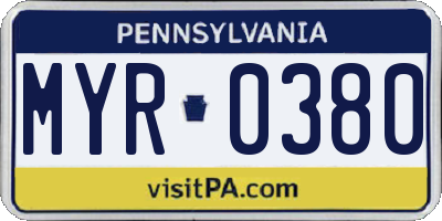 PA license plate MYR0380
