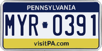 PA license plate MYR0391