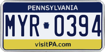 PA license plate MYR0394