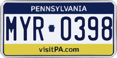 PA license plate MYR0398