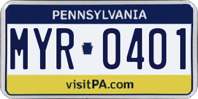 PA license plate MYR0401