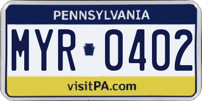 PA license plate MYR0402