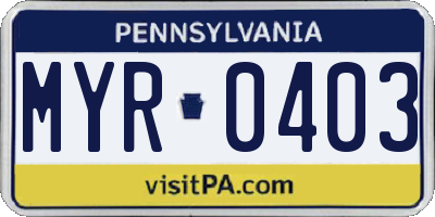 PA license plate MYR0403