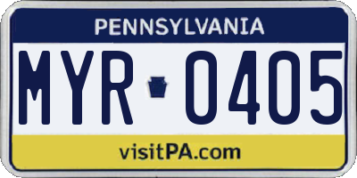 PA license plate MYR0405
