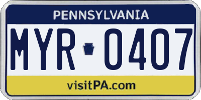 PA license plate MYR0407