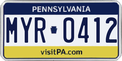 PA license plate MYR0412