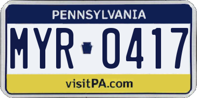 PA license plate MYR0417