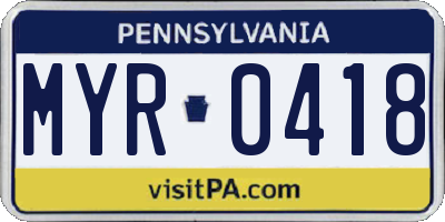 PA license plate MYR0418