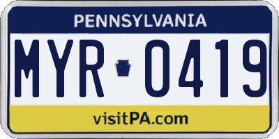 PA license plate MYR0419