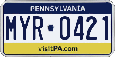 PA license plate MYR0421