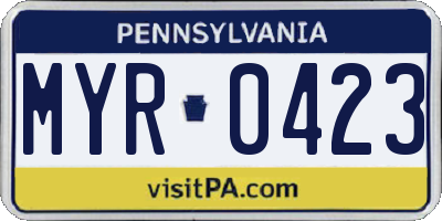 PA license plate MYR0423