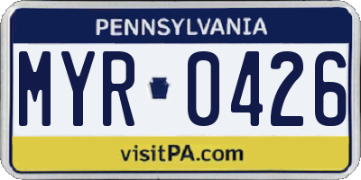 PA license plate MYR0426