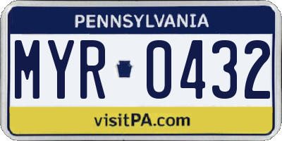 PA license plate MYR0432