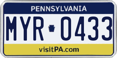 PA license plate MYR0433