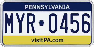 PA license plate MYR0456
