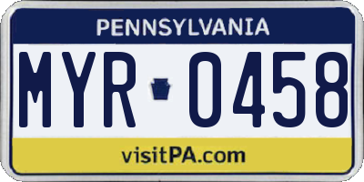 PA license plate MYR0458