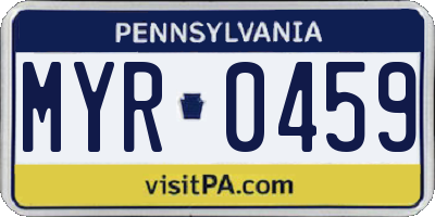 PA license plate MYR0459