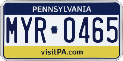 PA license plate MYR0465