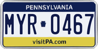 PA license plate MYR0467