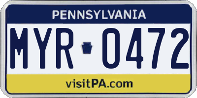 PA license plate MYR0472