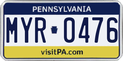 PA license plate MYR0476