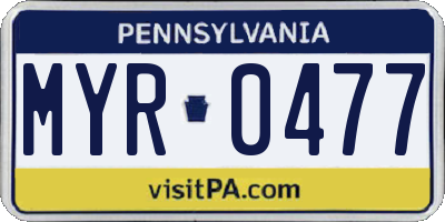 PA license plate MYR0477