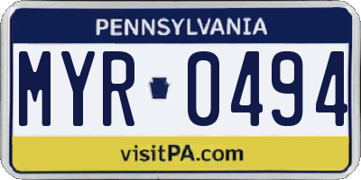 PA license plate MYR0494