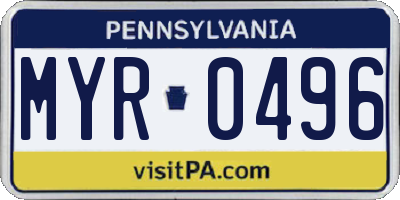 PA license plate MYR0496