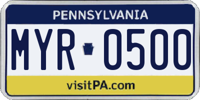 PA license plate MYR0500