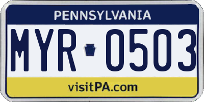 PA license plate MYR0503