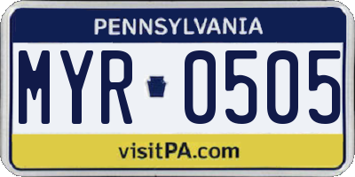 PA license plate MYR0505