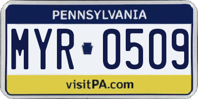 PA license plate MYR0509