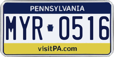 PA license plate MYR0516