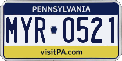 PA license plate MYR0521