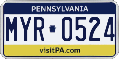 PA license plate MYR0524