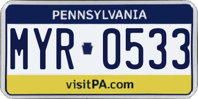 PA license plate MYR0533
