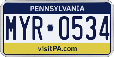 PA license plate MYR0534