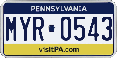 PA license plate MYR0543