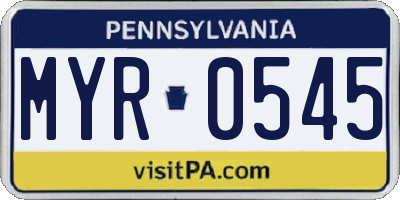 PA license plate MYR0545