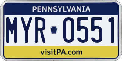 PA license plate MYR0551