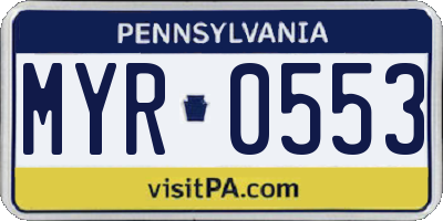 PA license plate MYR0553