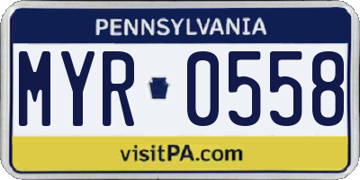 PA license plate MYR0558