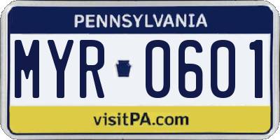 PA license plate MYR0601