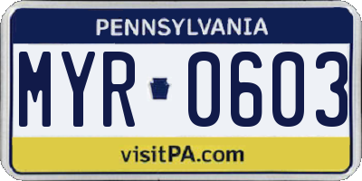 PA license plate MYR0603