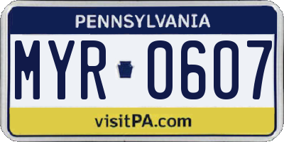 PA license plate MYR0607