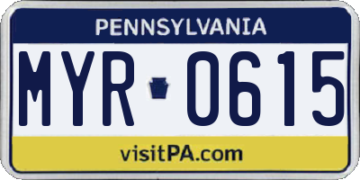 PA license plate MYR0615