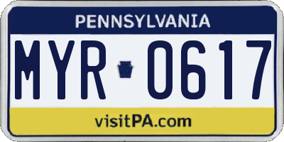 PA license plate MYR0617