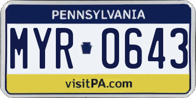 PA license plate MYR0643