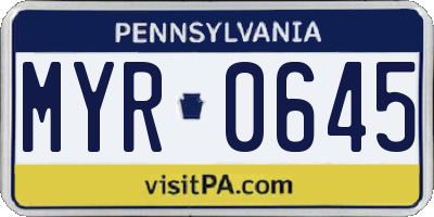 PA license plate MYR0645