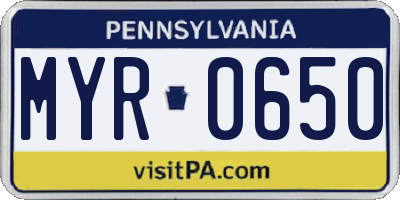 PA license plate MYR0650